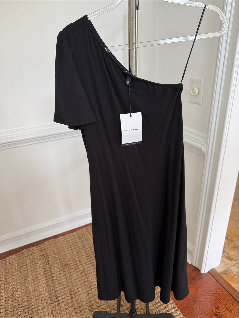 Who What Wear One-Shoulder Black Midi Dress